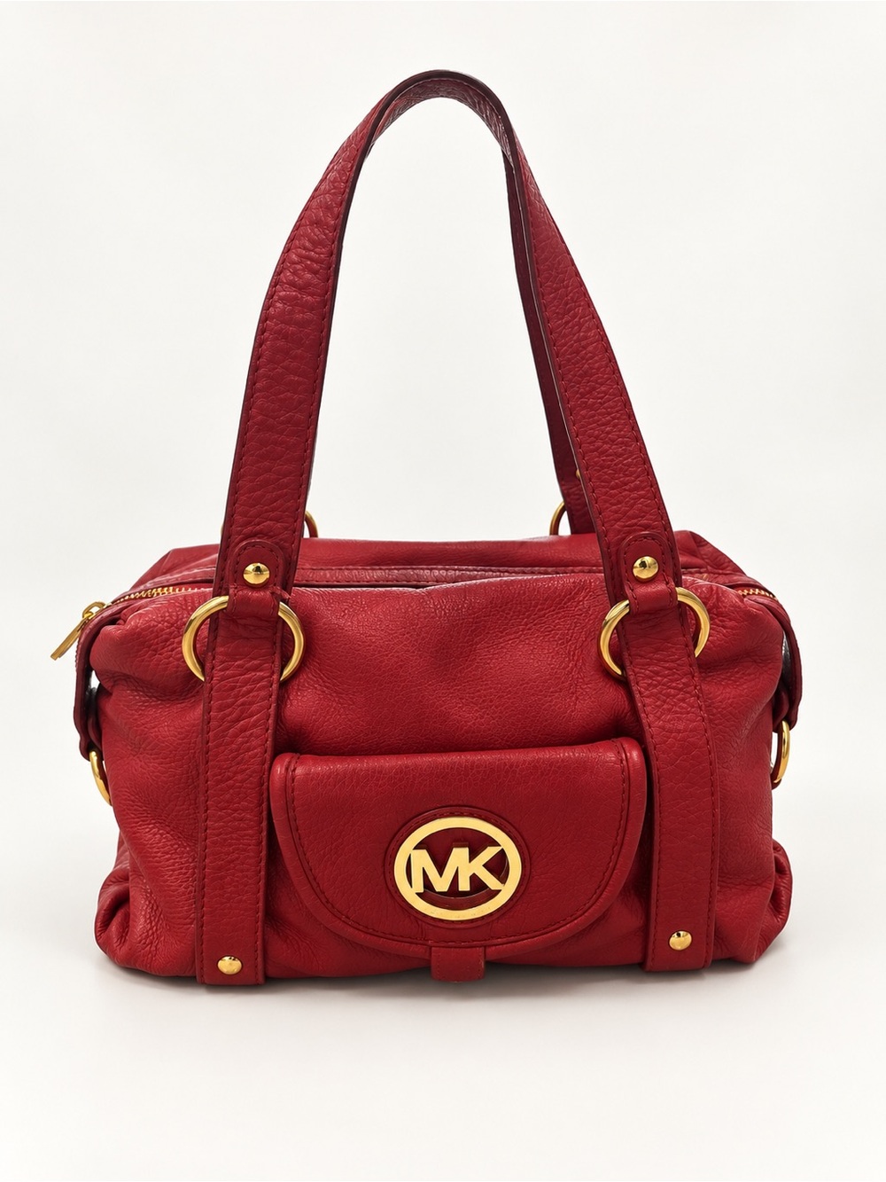 Michael Kors Red Pebbled Leather Shoulder Bag with Gold Hardware